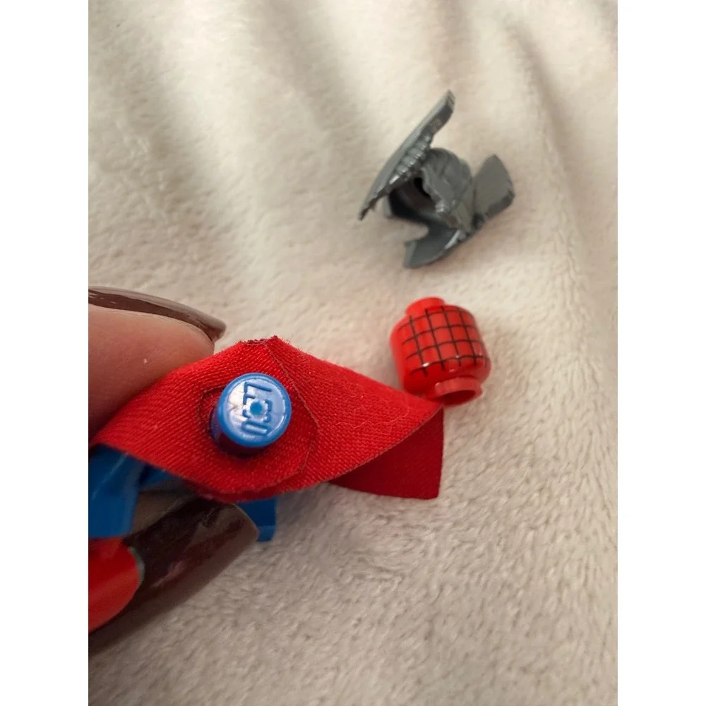 LEGO Marvel Spider-Man Minifigure with Thor Helmet Cape and Blue Hammer Mjolnir